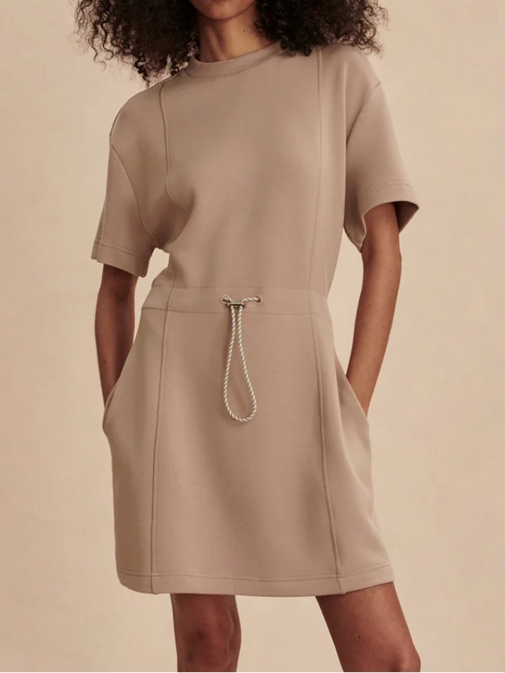 Varley The Maple Mini Dress 2.0 Cinched Waist - Light Taupe / Tan - Small - NWT